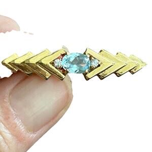 Vintage 1.2g 14K yellow gold pin broach w/ aquamarine stone makers mark
